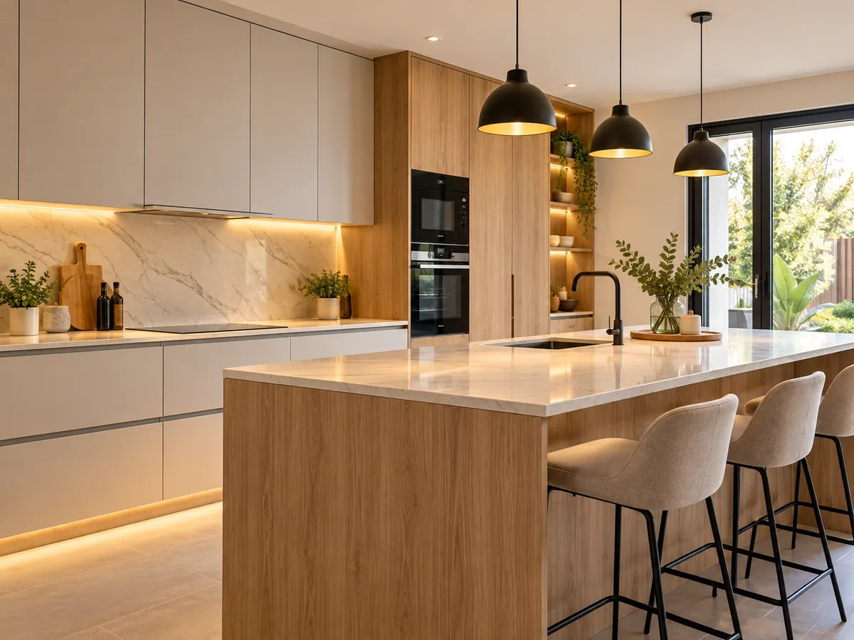 Cocina moderna reformada con iluminación integrada